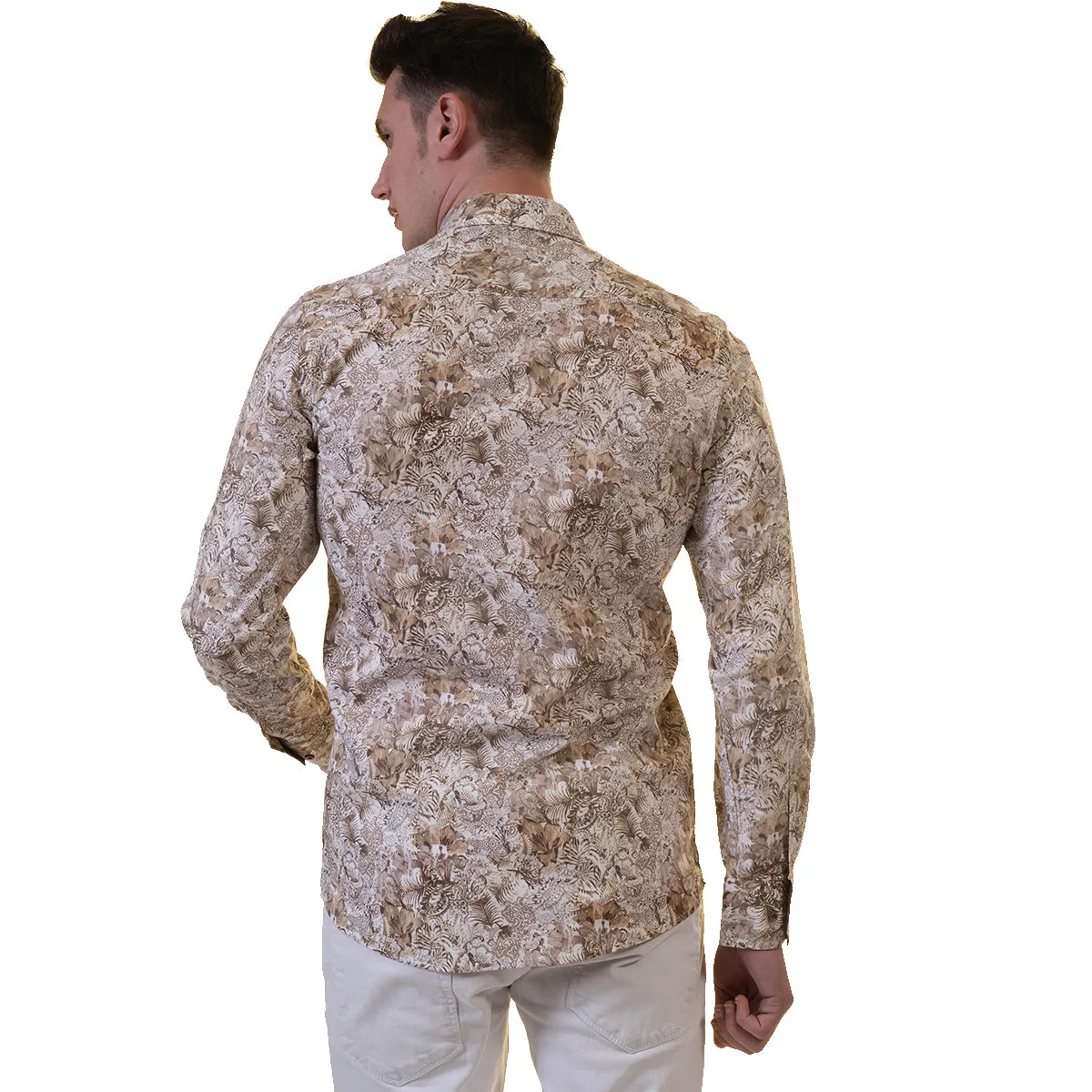 Beige Mens Slim Fit Designer Dress Shirt - tailored Cotton Shirts for Work and Casual Wear